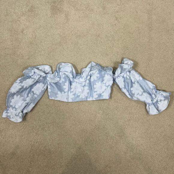 Majorelle Andrea Floral Off The Shoulder Crop Top in Powder Blue Ruffle Size XS - Picture 2 of 5